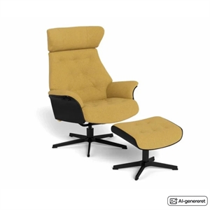 Conform Air Button lænestol - Sort eg - INKL. fodskammel - Sheford Mustard stof